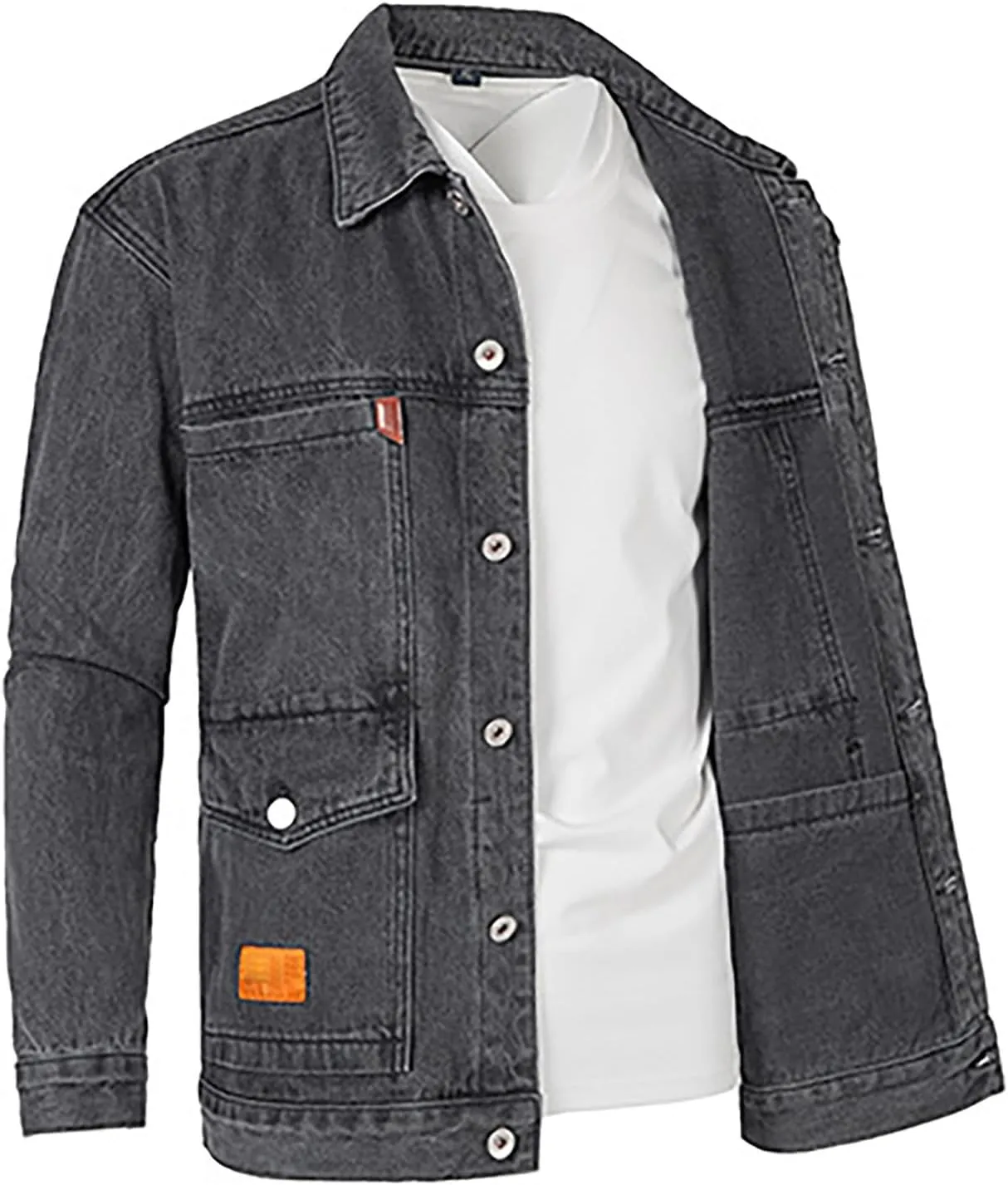 Denim Jacket for Men, Men's Trucker Jacket Autumn Winter Casual Long Sleeve Lapel Collar Solid Denim Jacket Coat