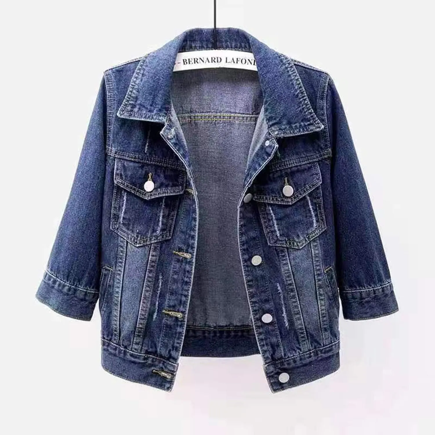 Denim Jacket for Women 3/4 Sleeve Cropped Denim Jacket Button Down Cropped Trucker Coat Retro Casual Jean Coats
