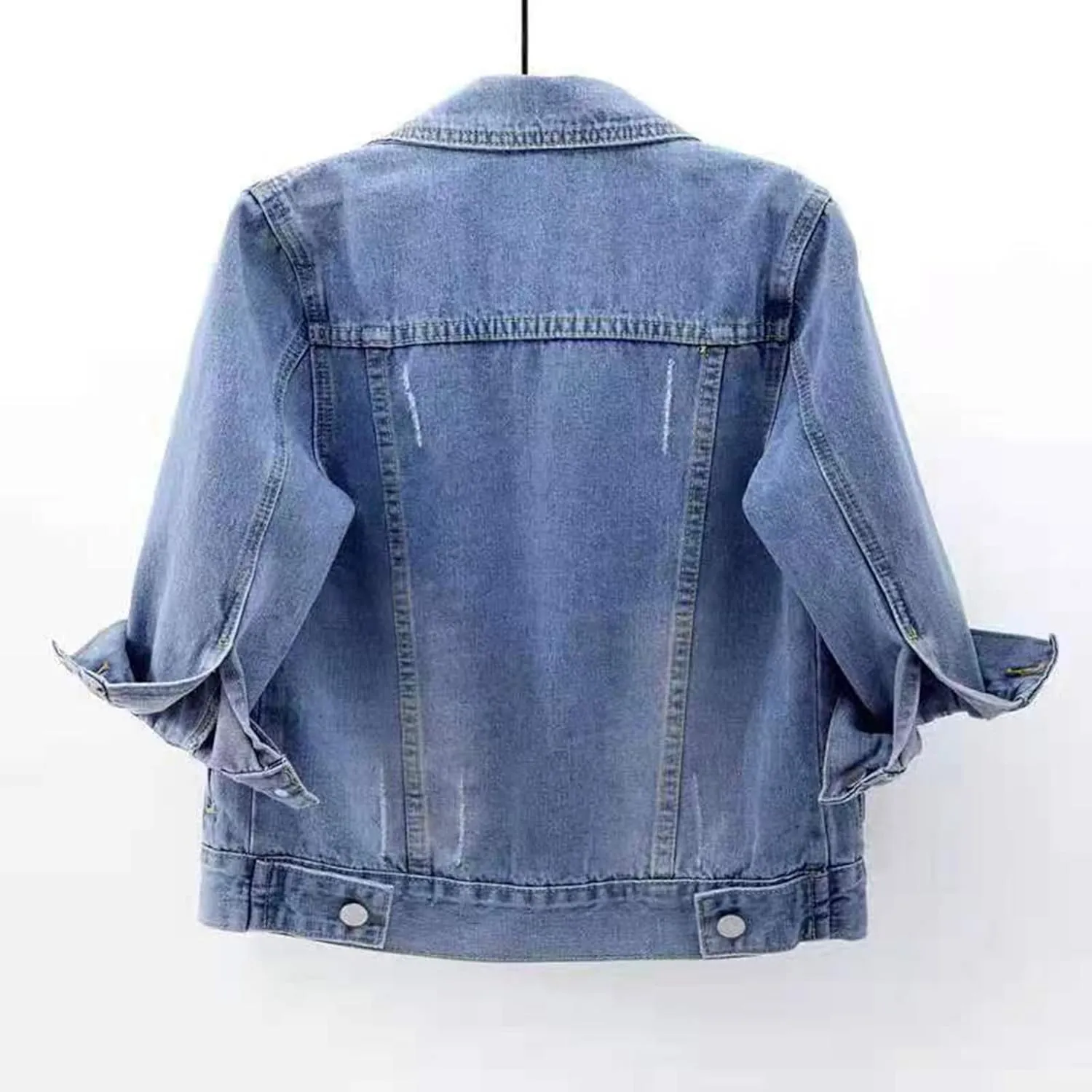 Denim Jacket for Women 3/4 Sleeve Cropped Denim Jacket Button Down Cropped Trucker Coat Retro Casual Jean Coats