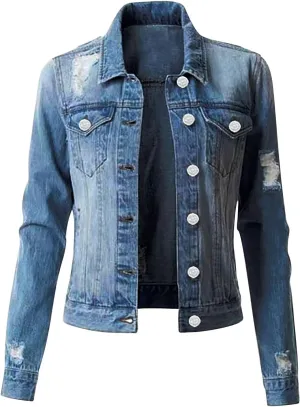 Denim Jacket Woman Crop Oversized Jean Denim Jacket for Fall/Spring Trendy Button Up Ripped Vintage Streetwear