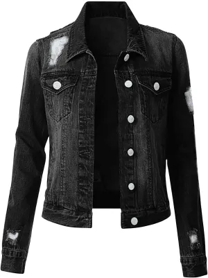 Denim Jacket Woman Crop Oversized Jean Denim Jacket for Fall/Spring Trendy Button Up Ripped Vintage Streetwear