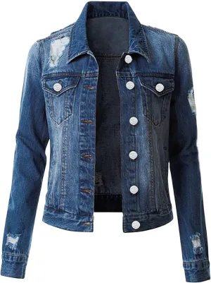 Denim Jacket Woman Crop Oversized Jean Denim Jacket for Fall/Spring Trendy Button Up Ripped Vintage Streetwear