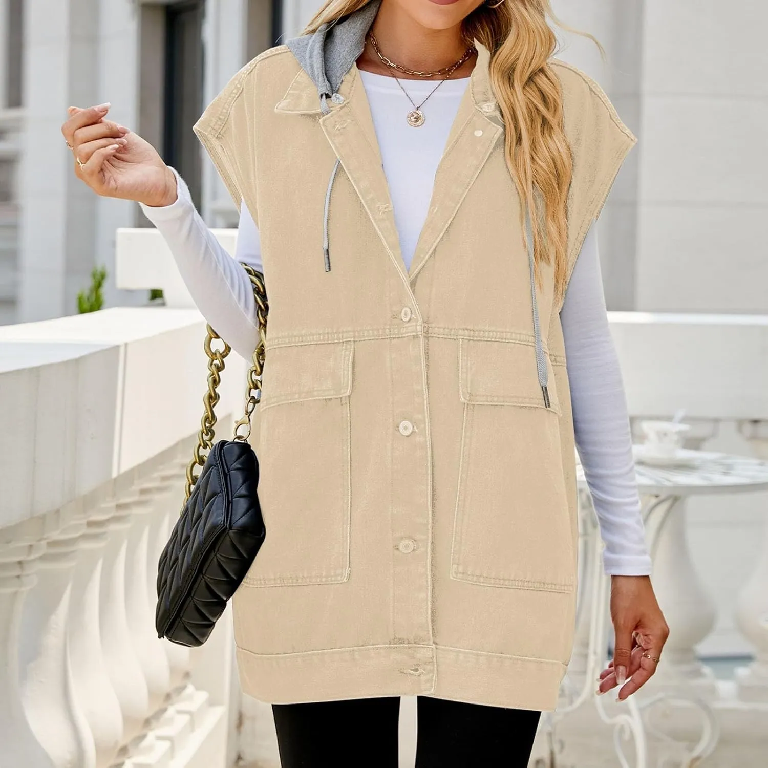 Denim Vest for Women Vintage Distressed Button Down Jean Jacket Classic Sleeveless Denim Waistcoat