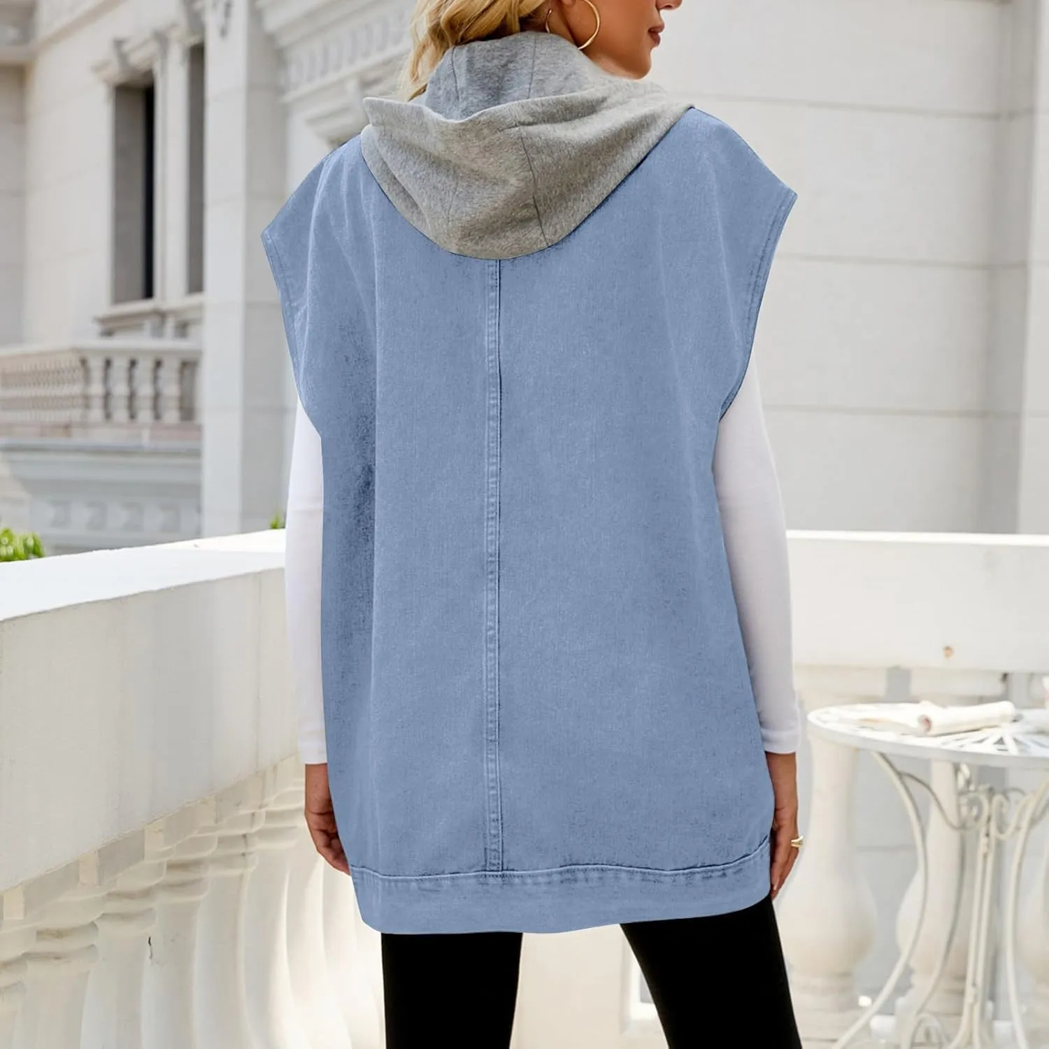 Denim Vest for Women Vintage Distressed Button Down Jean Jacket Classic Sleeveless Denim Waistcoat