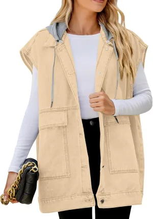 Denim Vest for Women Vintage Distressed Button Down Jean Jacket Classic Sleeveless Denim Waistcoat