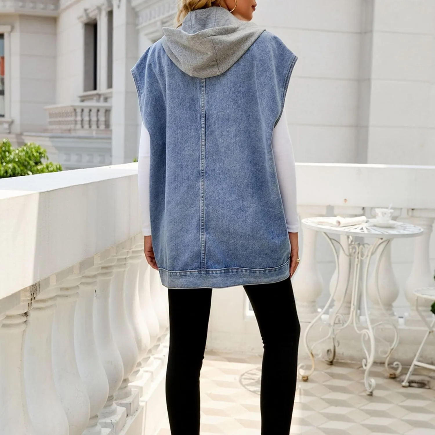 Denim Vest for Women Vintage Distressed Button Down Jean Jacket Classic Sleeveless Denim Waistcoat