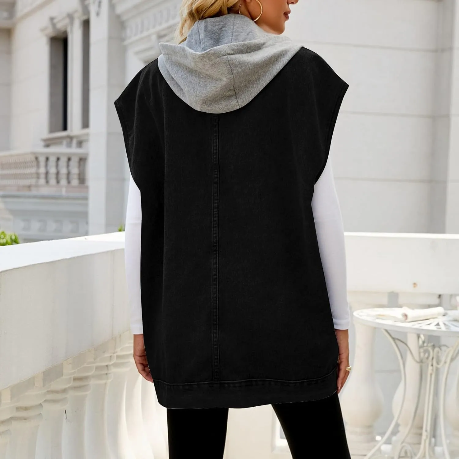 Denim Vest for Women Vintage Distressed Button Down Jean Jacket Classic Sleeveless Denim Waistcoat