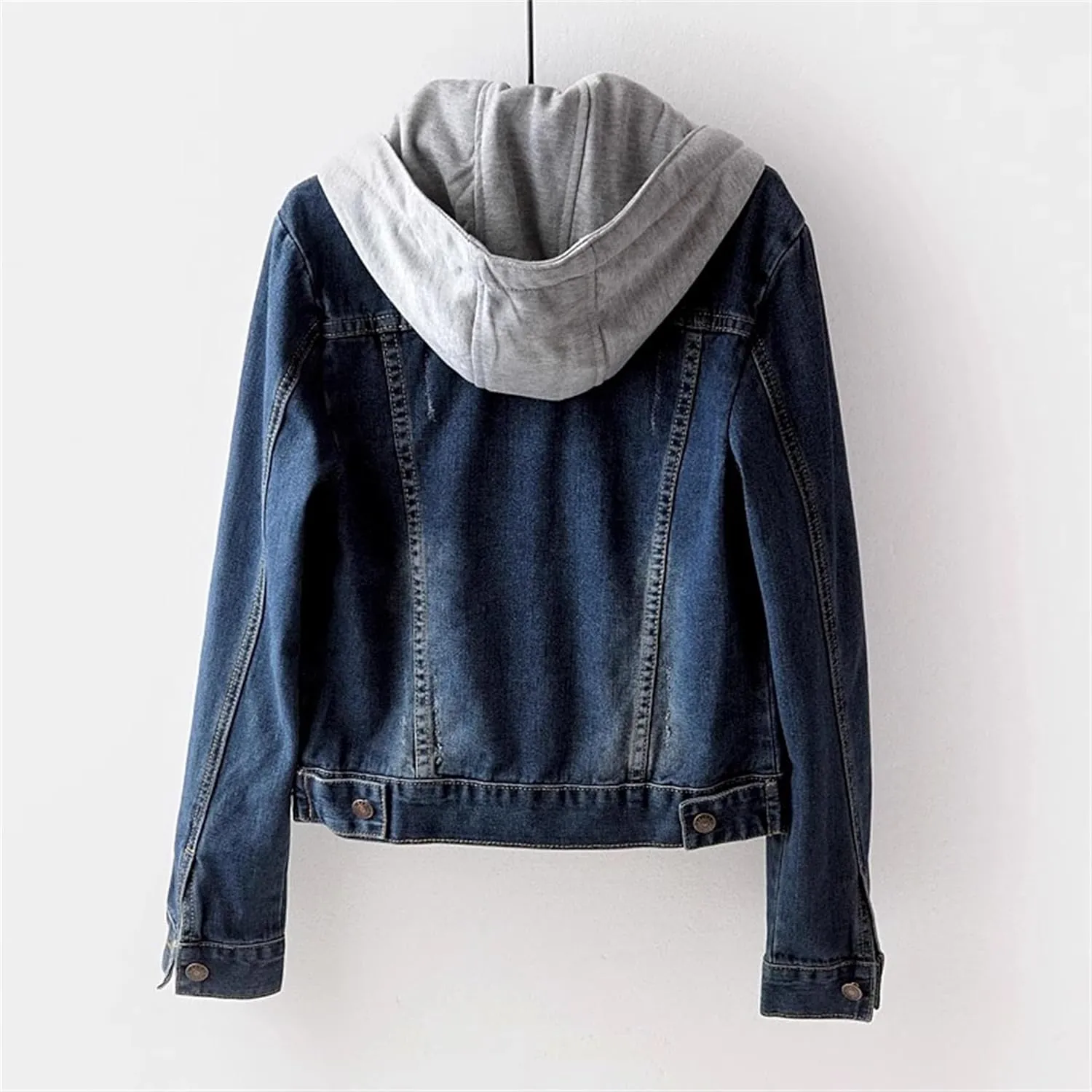Detachable Hoodies Denim Jacket For Women Casual Fashion Wash Distresse Short Button Down Denim Jacket