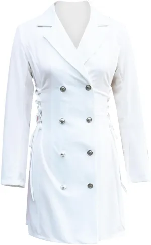 Double Breasted Blazer Dress for Women Slim Long Sleeve Fit Formal Jacket Decorative Buttons Stylish Business Wear