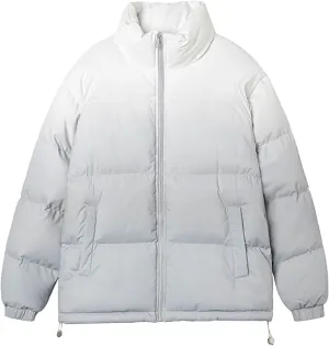 Down Puffer Jacket Men Full Zip Thicken Stand Collar Gradient Quilted Coat Warm Windproof Fashion Puffy Jacket with Pocket