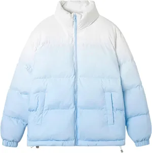 Down Puffer Jacket Men Full Zip Thicken Stand Collar Gradient Quilted Coat Warm Windproof Fashion Puffy Jacket with Pocket