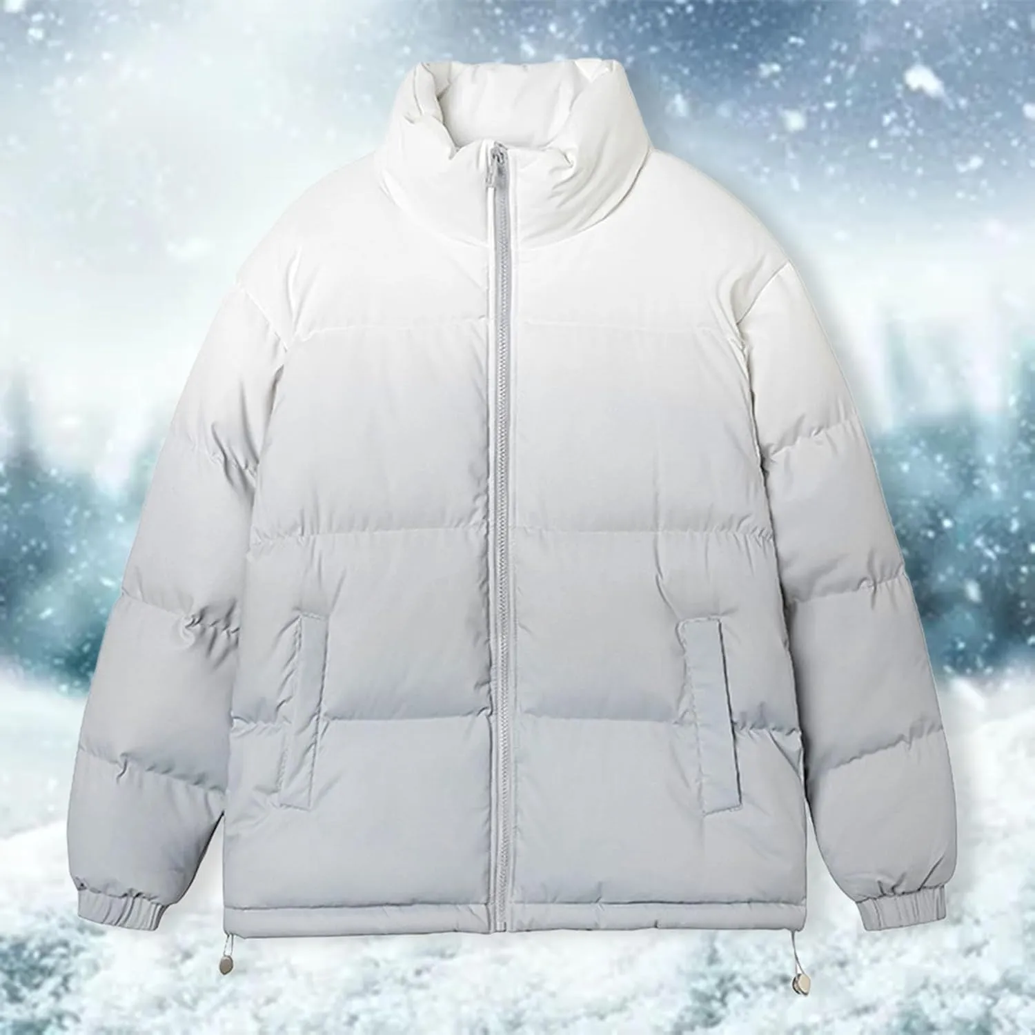 Down Puffer Jacket Men Full Zip Thicken Stand Collar Gradient Quilted Coat Warm Windproof Fashion Puffy Jacket with Pocket