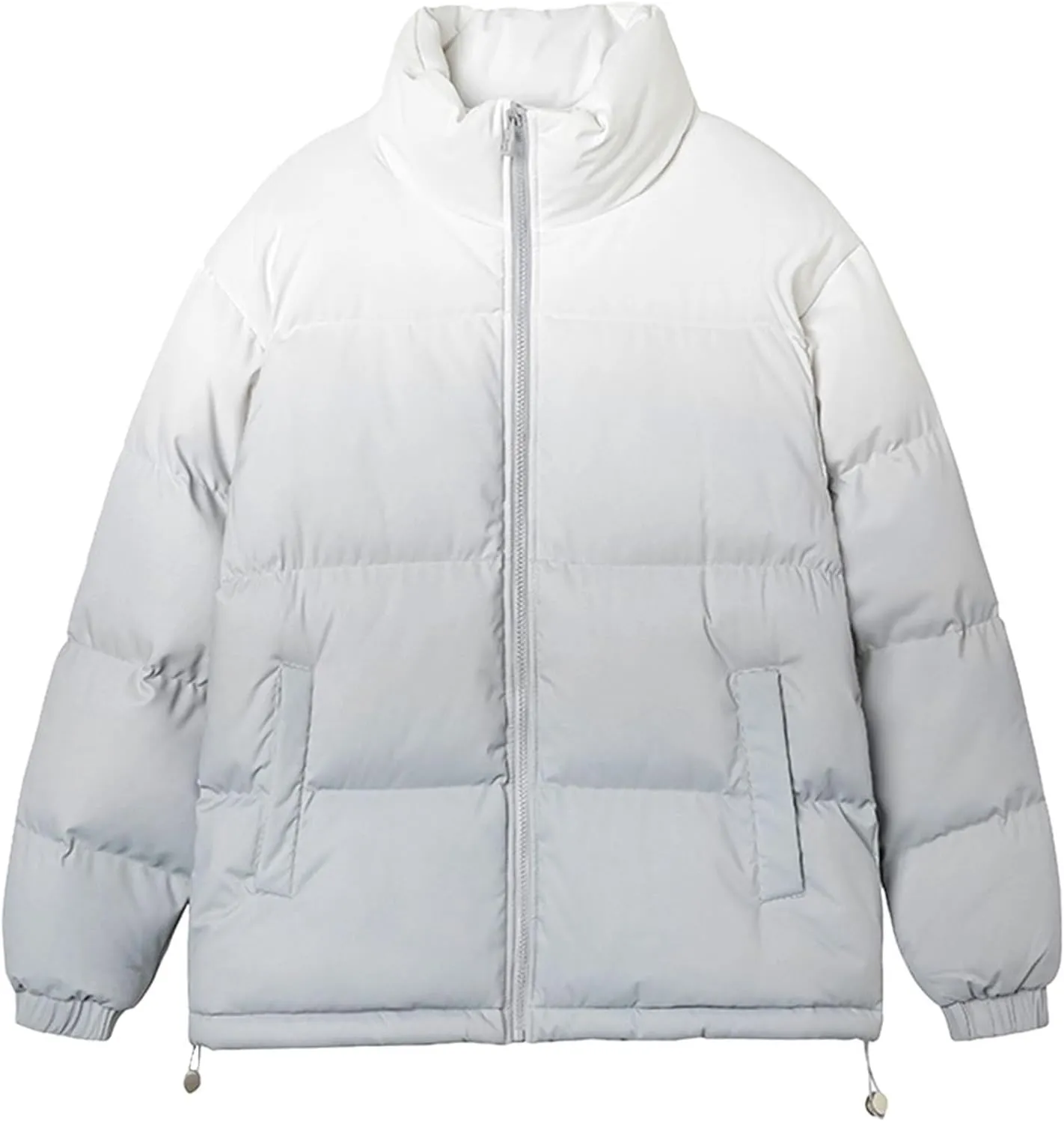 Down Puffer Jacket Men Full Zip Thicken Stand Collar Gradient Quilted Coat Warm Windproof Fashion Puffy Jacket with Pocket