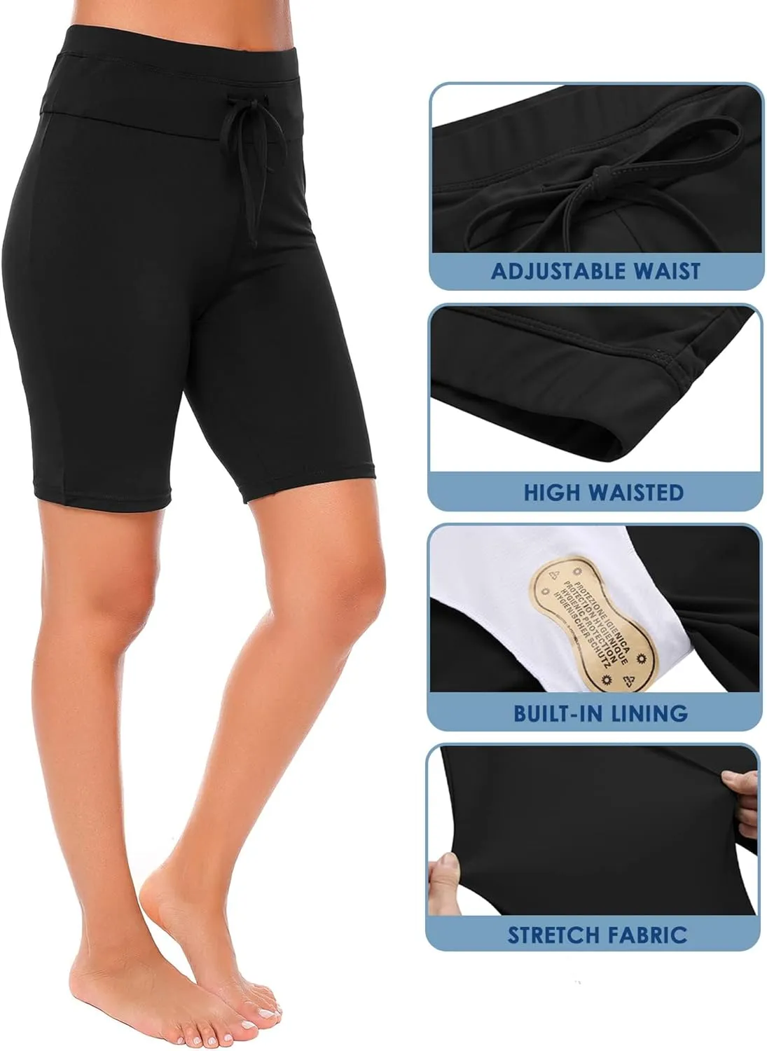 Ekouaer Women's Board Shorts High Waist Swim Shorts Beach Surf Swimwear Shorts S-4XL