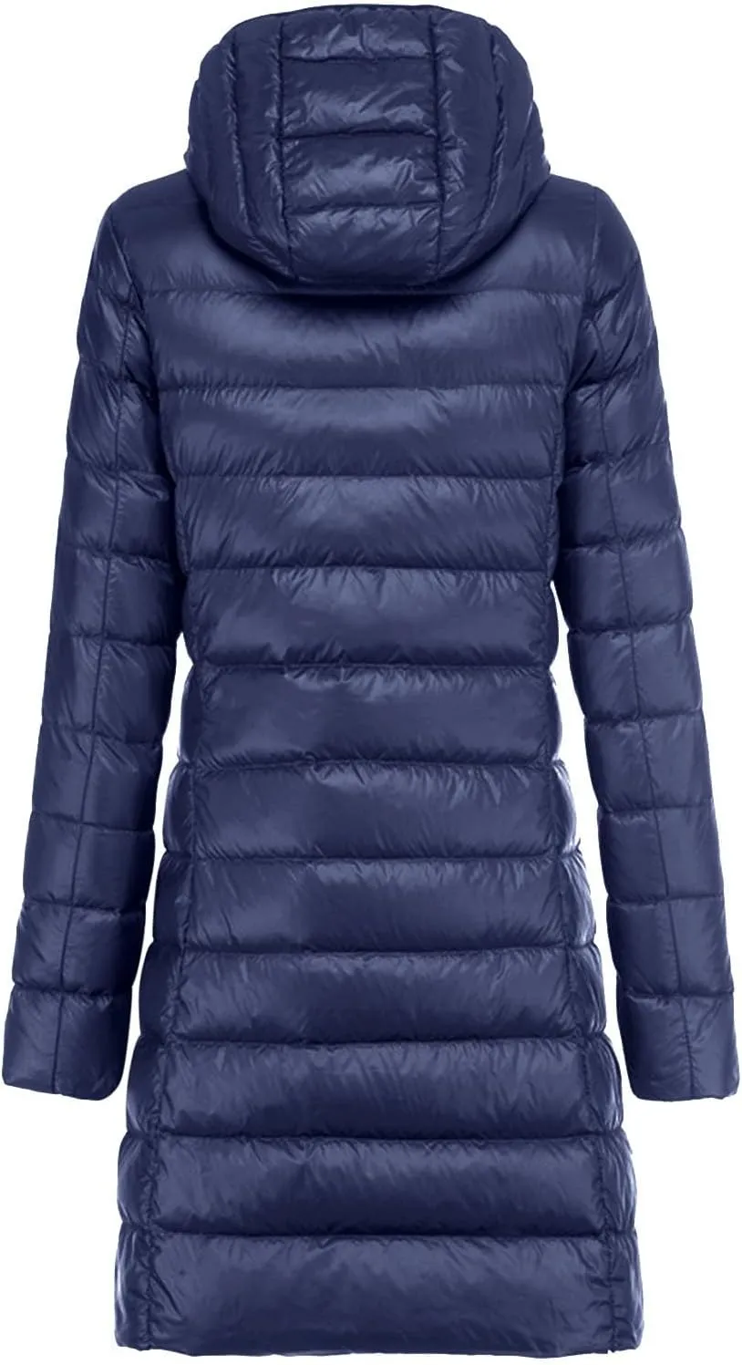Elegant Zipper Long Quilted Down Coats for Womens Daily Commuting Outdoor Puffer Coats Hooded Fitted Warm Padded Jacket