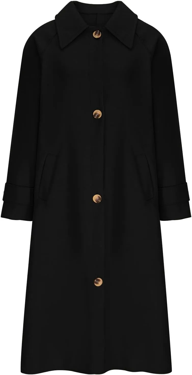 fartey Womens Trench Coat Classic Notch Lapel Winter Wool Coats Open Front Work Business Casual Jackets With Pockets
