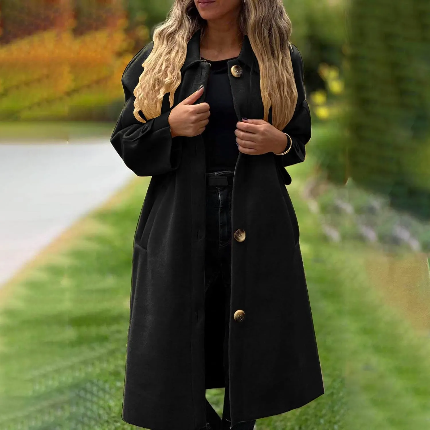 fartey Womens Trench Coat Classic Notch Lapel Winter Wool Coats Open Front Work Business Casual Jackets With Pockets