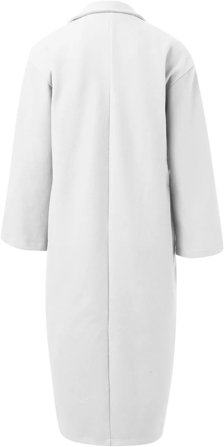 fartey Womens Trench Coat Elegant Lapel Collar Wool Blend Pea Coats Open Front Mid Long Length Office Overcoat Outwear