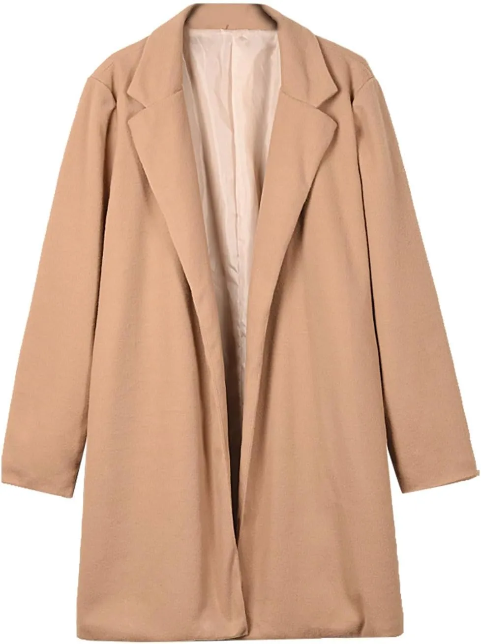 fartey Womens Winter Trench Coats Notched Lapel Collar Open Front Wool Coats Mid Long Oversized Pea Coat Outwear