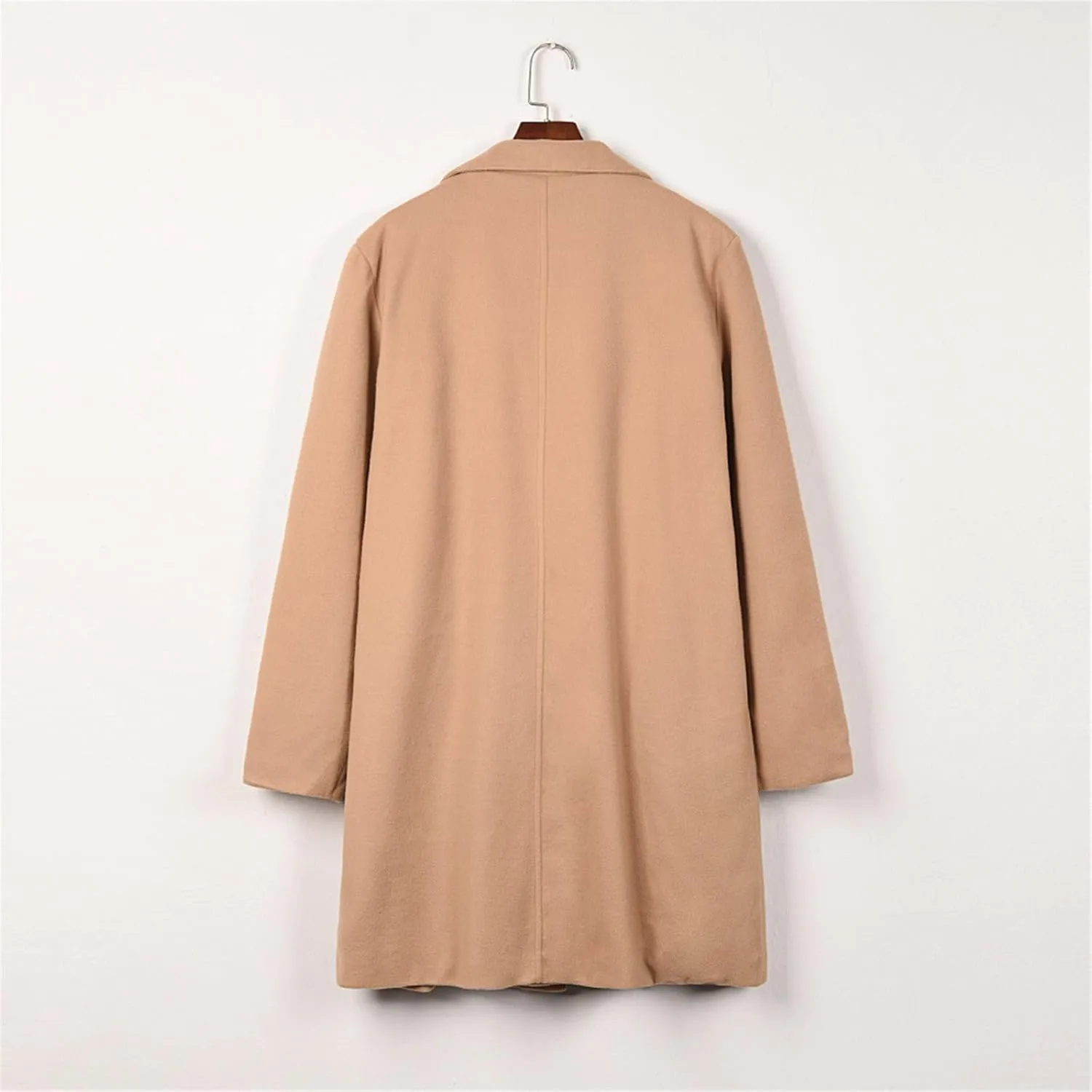 fartey Womens Winter Trench Coats Notched Lapel Collar Open Front Wool Coats Mid Long Oversized Pea Coat Outwear