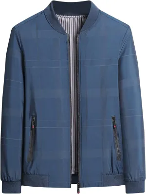 Finelylove Mens Bomber Jacket Lightweight Casual Stylish Spring Fall Jackets Fashion Plaid Windbreaker with Zip Pockets