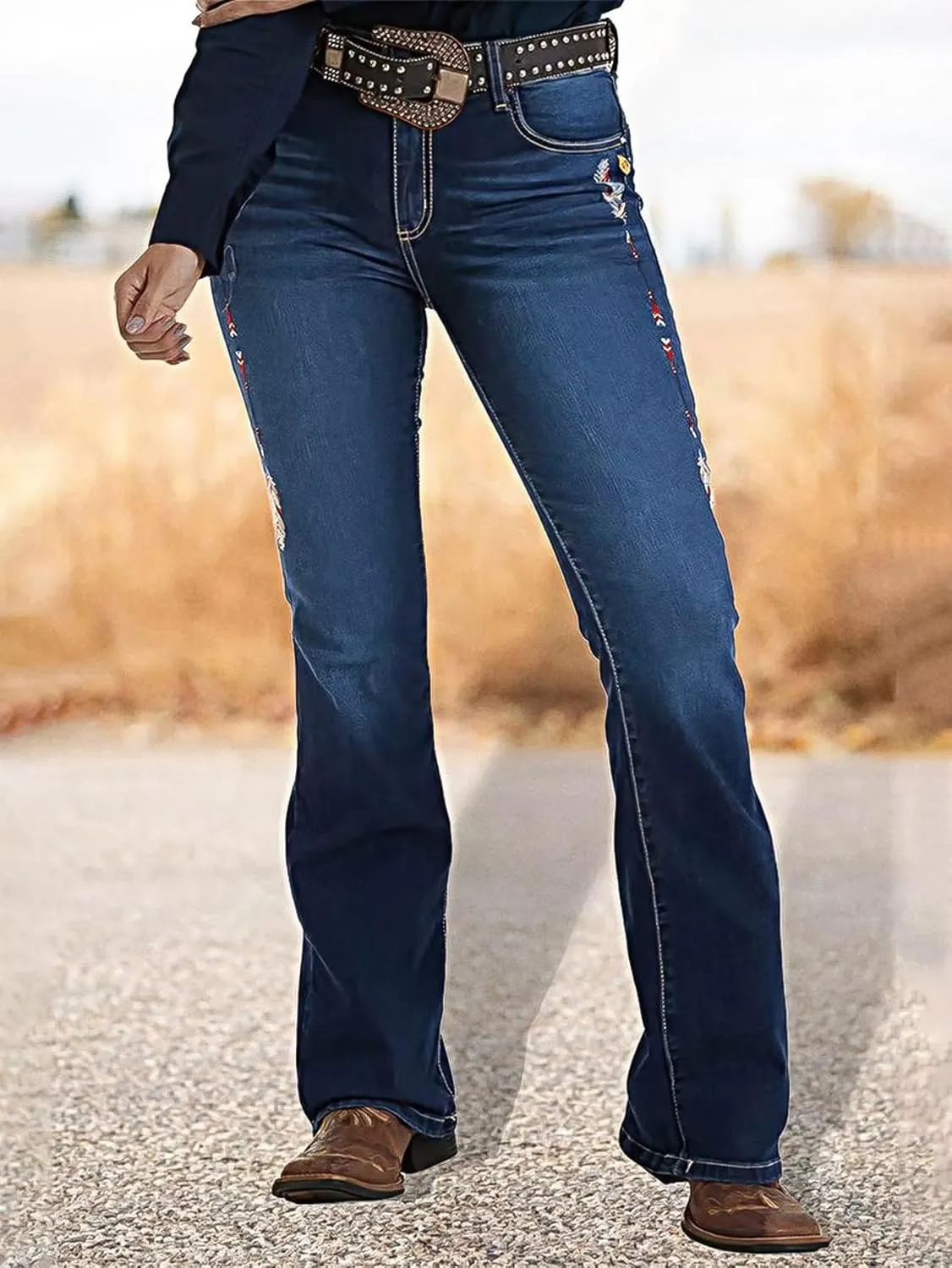 Flamingals Boot Cut Jeans for Women Trendy Tummy Control High Waist Jean Flare Jeans Skinny Denim Pants