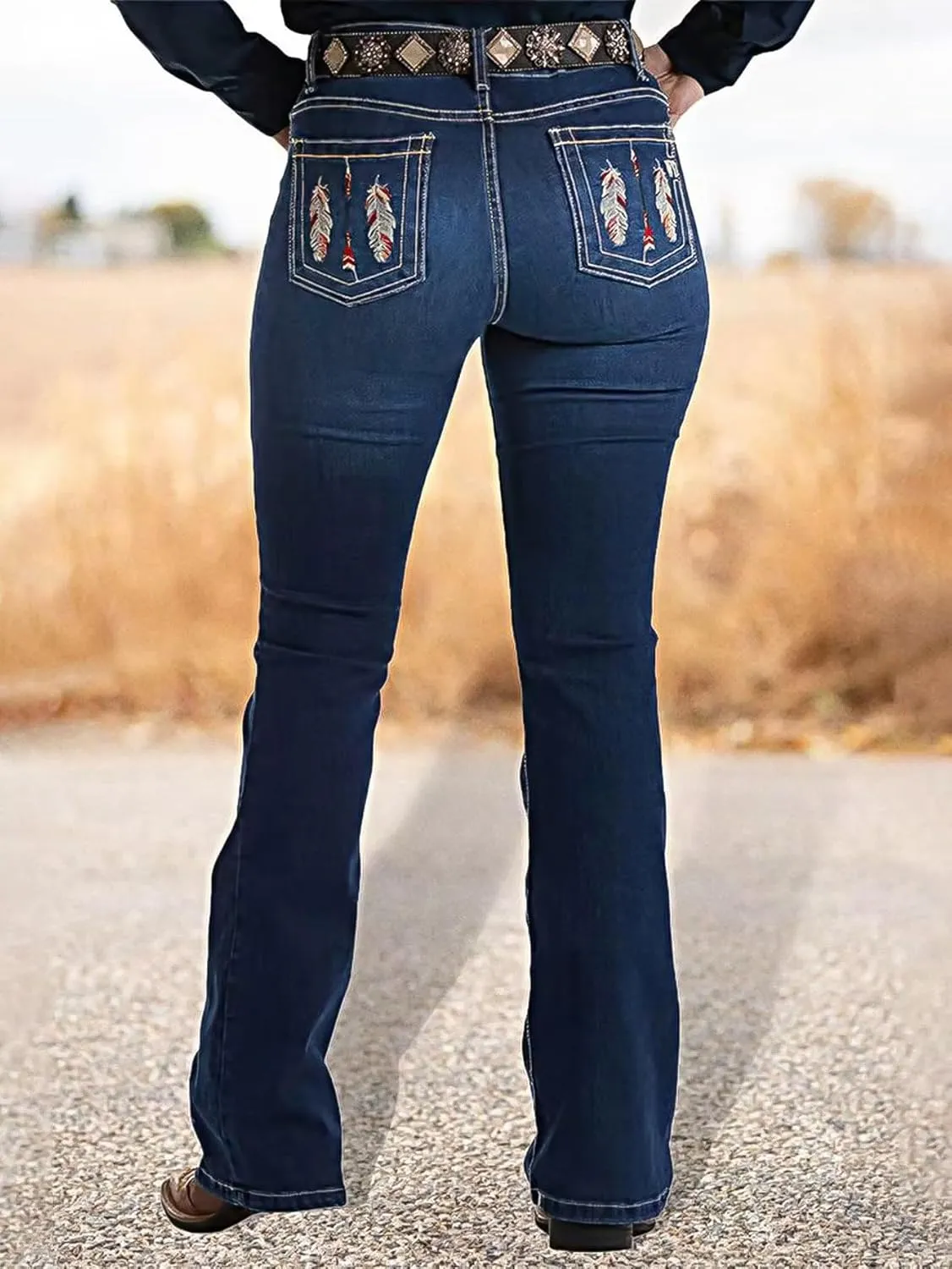 Flamingals Boot Cut Jeans for Women Trendy Tummy Control High Waist Jean Flare Jeans Skinny Denim Pants
