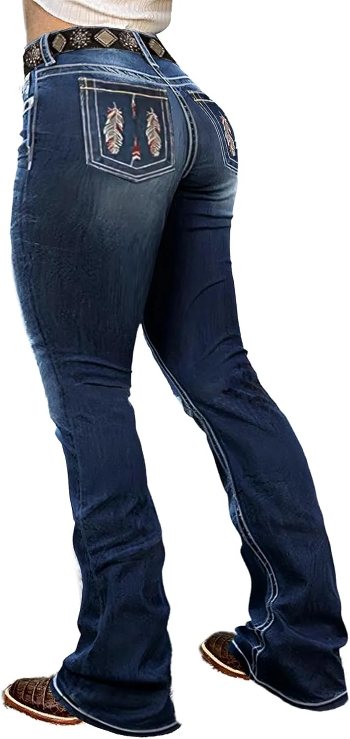 Flamingals Boot Cut Jeans for Women Trendy Tummy Control High Waist Jean Flare Jeans Skinny Denim Pants