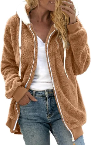 Flannel Jacket Women,Stitching Pocket Hooded Coats Jacket Pullover Sweatershirt Coat Warm Artificial Wool Pockets