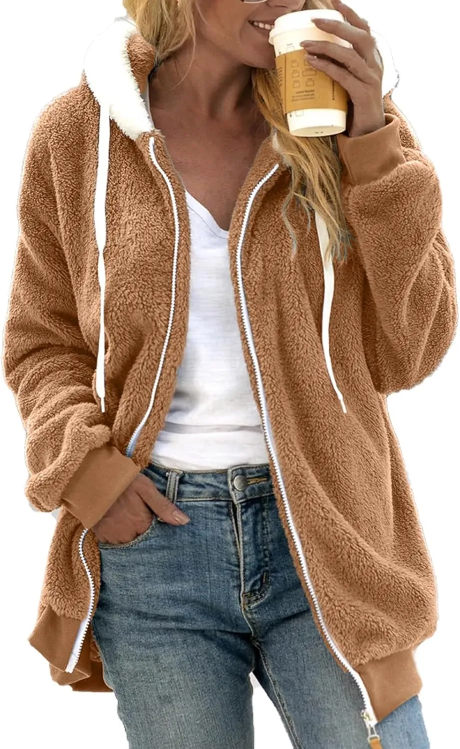 Flannel Jacket Women,Stitching Pocket Hooded Coats Jacket Pullover Sweatershirt Coat Warm Artificial Wool Pockets