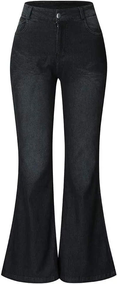 Flare Jeans for Women Button Up Curvy Slim Fit Butt Lifting High Waist Stretch Bell Bottom Jeans Bootcut Denim Pants