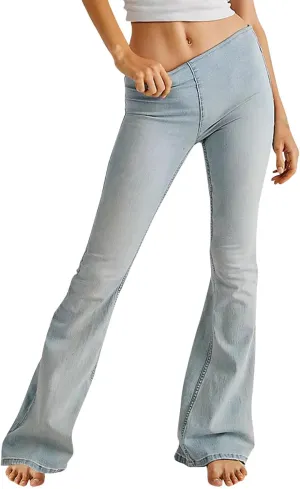 Flare Jeans for Women Ladies Elastic Pull-On Skinny Bootcut Denim Jeggings Tummy Control High Waisted Trendy Jeans