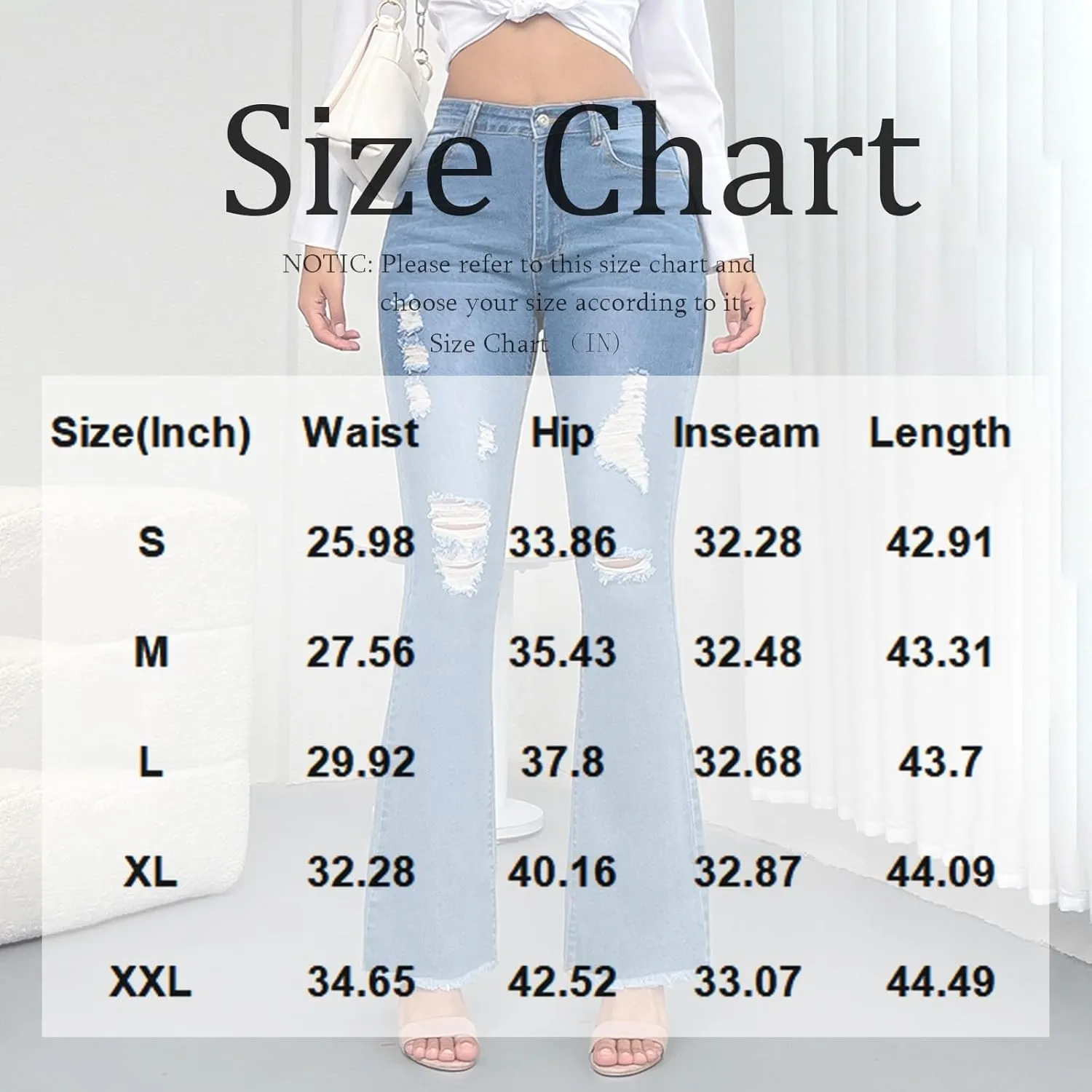 Flare Ripped Jeans Womens High Waisted Distressed Skinny Bootcut Jeans Bell Bottom Pants Denim Pants with Pockets