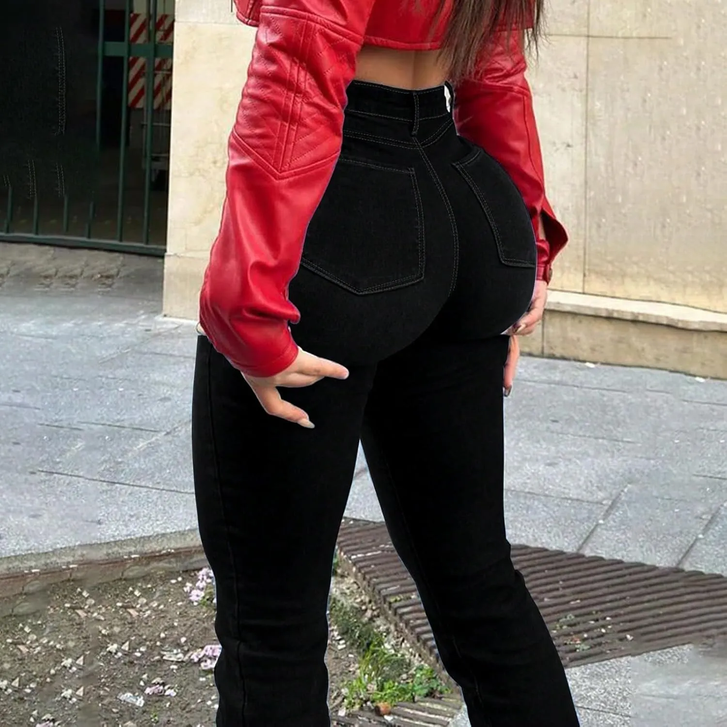 Flare Ripped Jeans Womens High Waisted Distressed Skinny Bootcut Jeans Bell Bottom Pants Denim Pants with Pockets