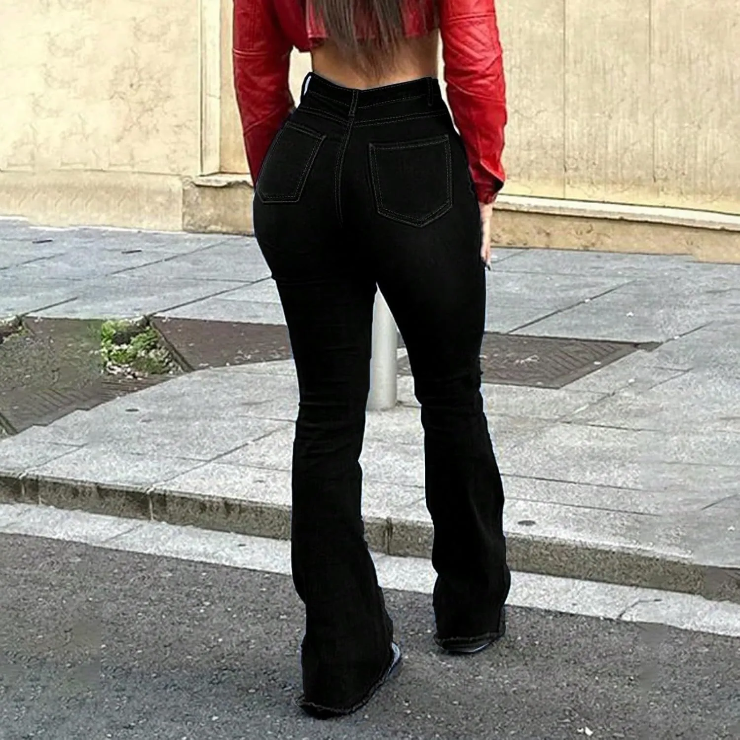 Flare Ripped Jeans Womens High Waisted Distressed Skinny Bootcut Jeans Bell Bottom Pants Denim Pants with Pockets