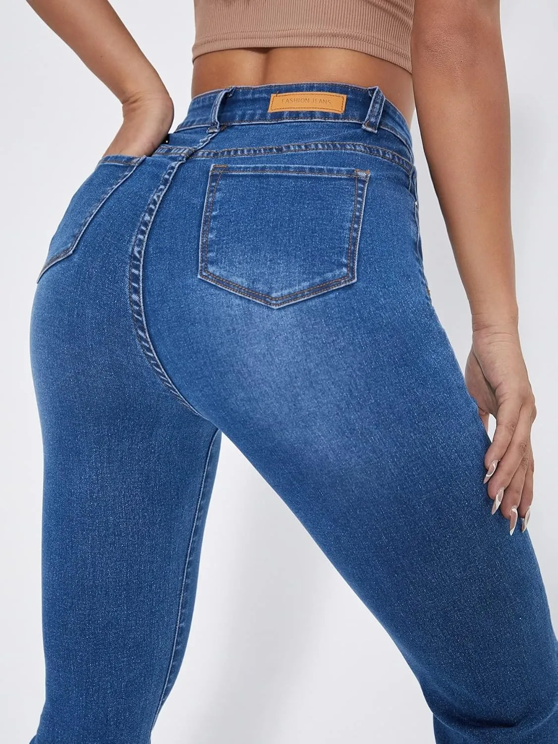 Floerns Women's High Waisted Flare Jeans Raw Hem Stretch Slim Fit Denim Pants