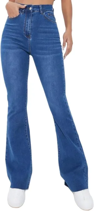 Floerns Women's High Waisted Flare Jeans Raw Hem Stretch Slim Fit Denim Pants