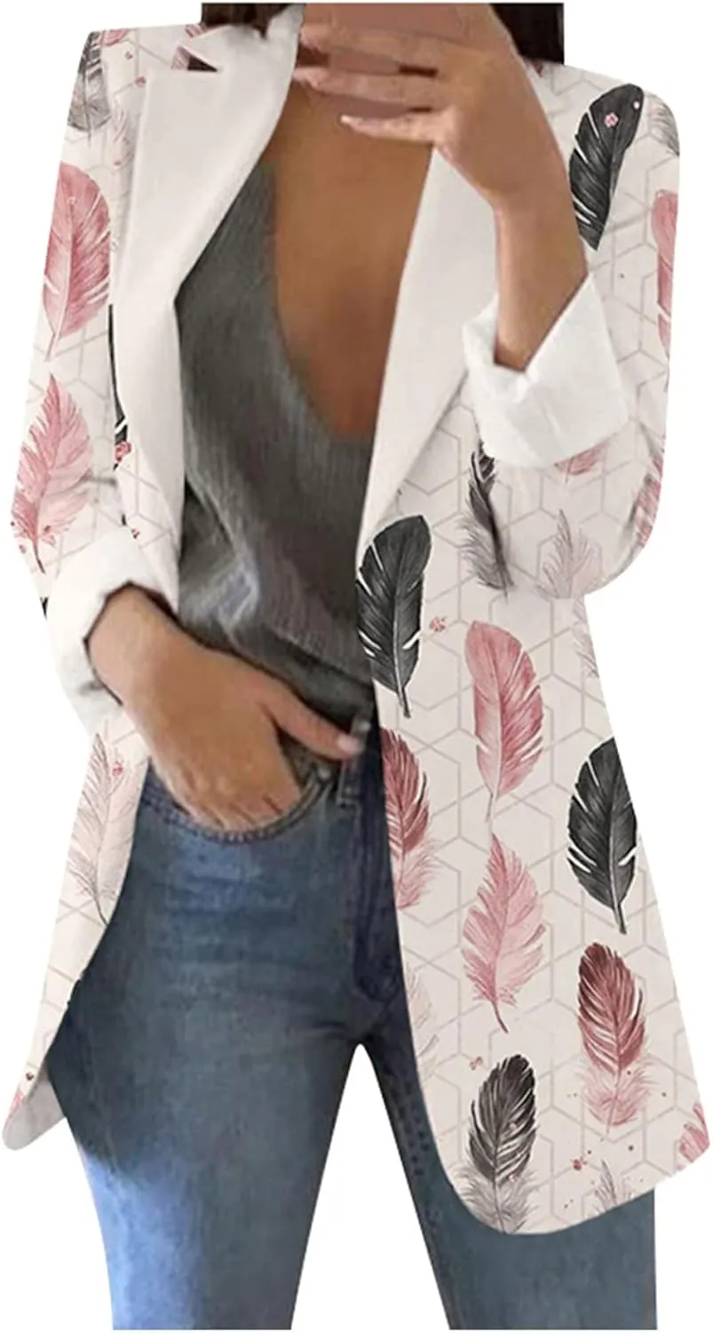 Floral Blazers for Women Long Sleeve Trendy Casual Open Front Printed Dressy Fitted Suit Jackets