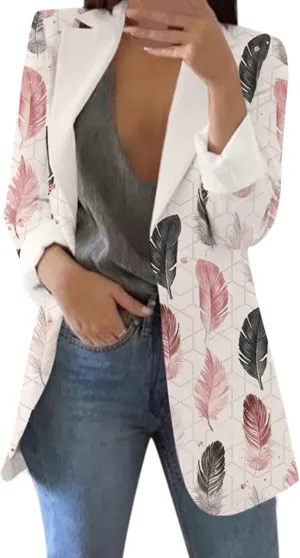 Floral Blazers for Women Long Sleeve Trendy Casual Open Front Printed Dressy Fitted Suit Jackets