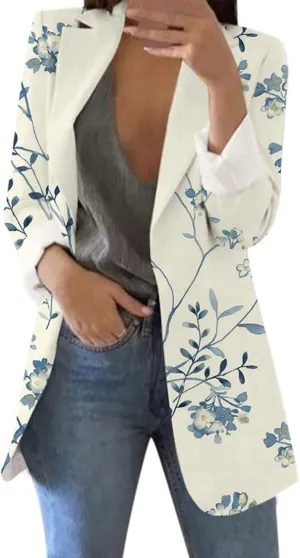 Floral Blazers for Women Long Sleeve Trendy Casual Open Front Printed Dressy Fitted Suit Jackets