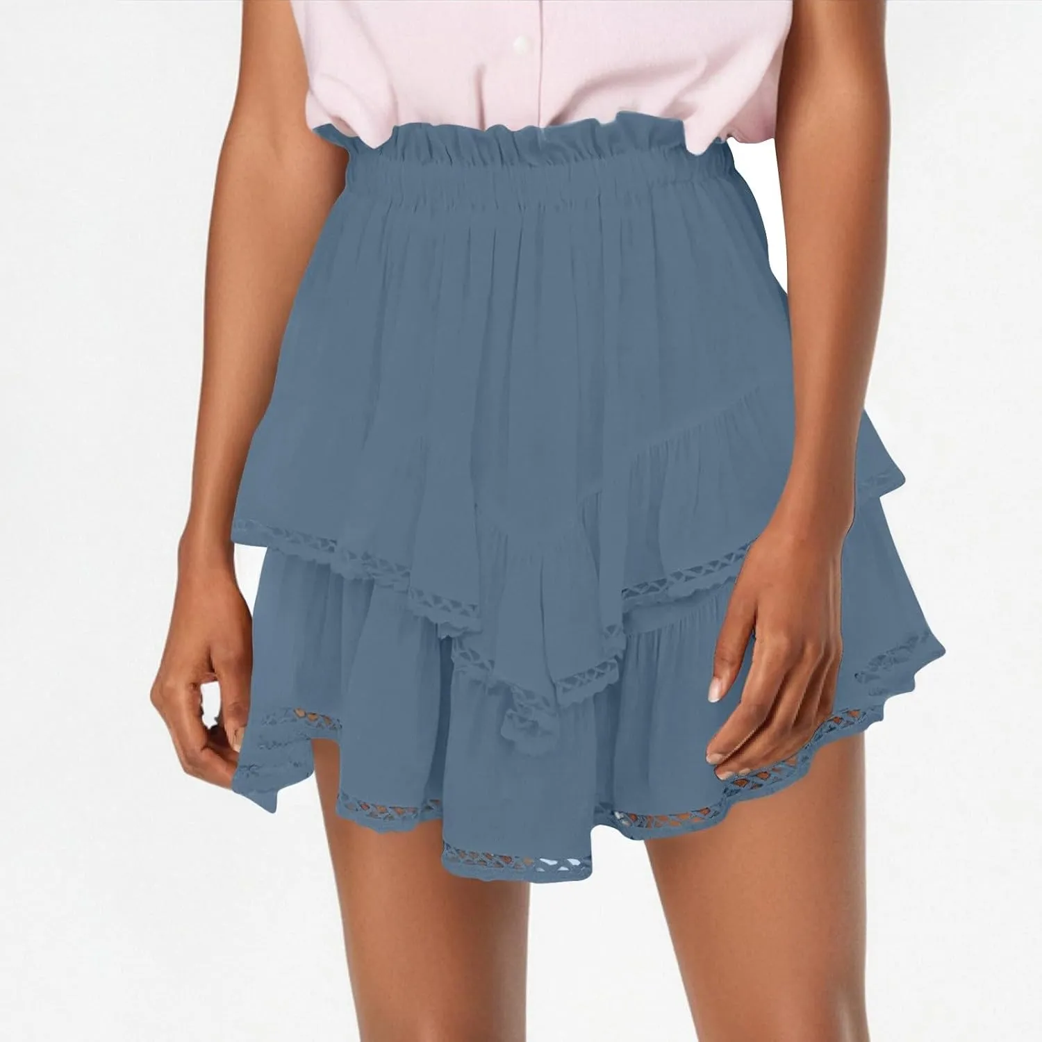 Flowy Shorts for Women Casual Boho Ruffle Tiered Skorts High Waist Mini Skirts Golf Tennis Crochet Shorts