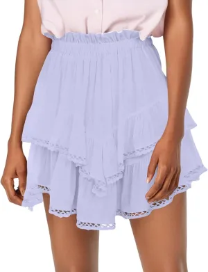 Flowy Shorts for Women Casual Boho Ruffle Tiered Skorts High Waist Mini Skirts Golf Tennis Crochet Shorts
