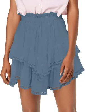 Flowy Shorts for Women Casual Boho Ruffle Tiered Skorts High Waist Mini Skirts Golf Tennis Crochet Shorts