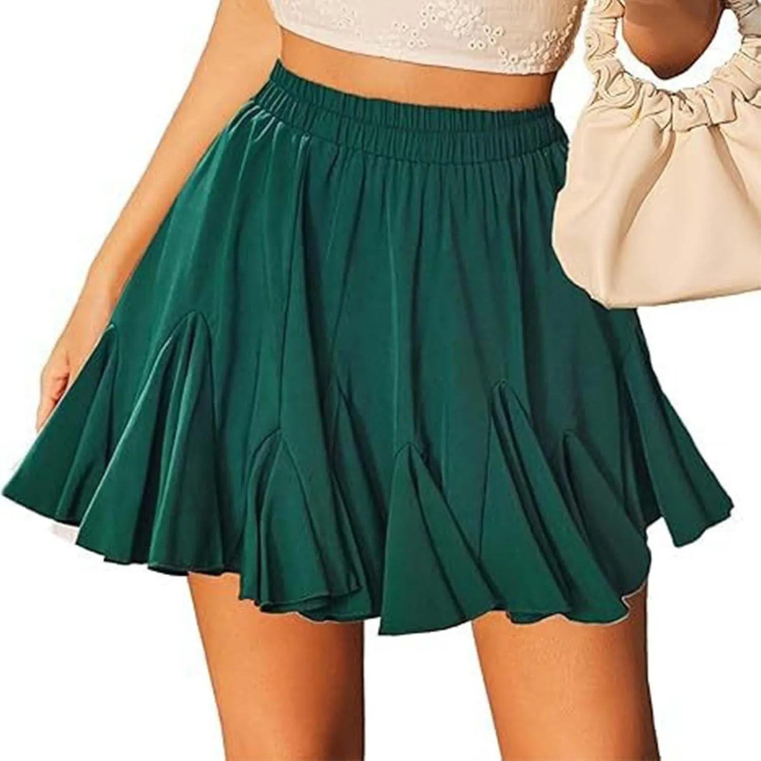Flowy Shorts for Women Casual Boho Ruffle Tiered Skorts High Waist Mini Skirts Tennis Crochet Shorts