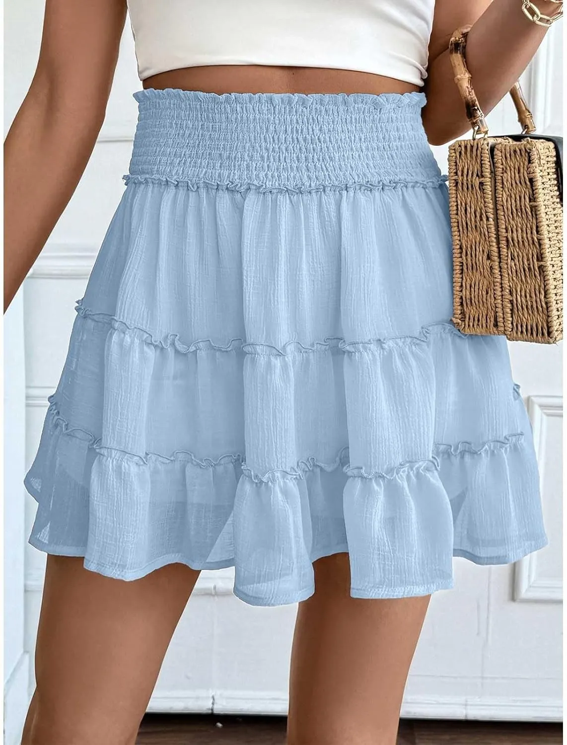 Flowy Shorts for Women Casual High Waist Boho Ruffle Summer Tiered Skorts High Waist Mini Flowy Skirts Golf Shorts