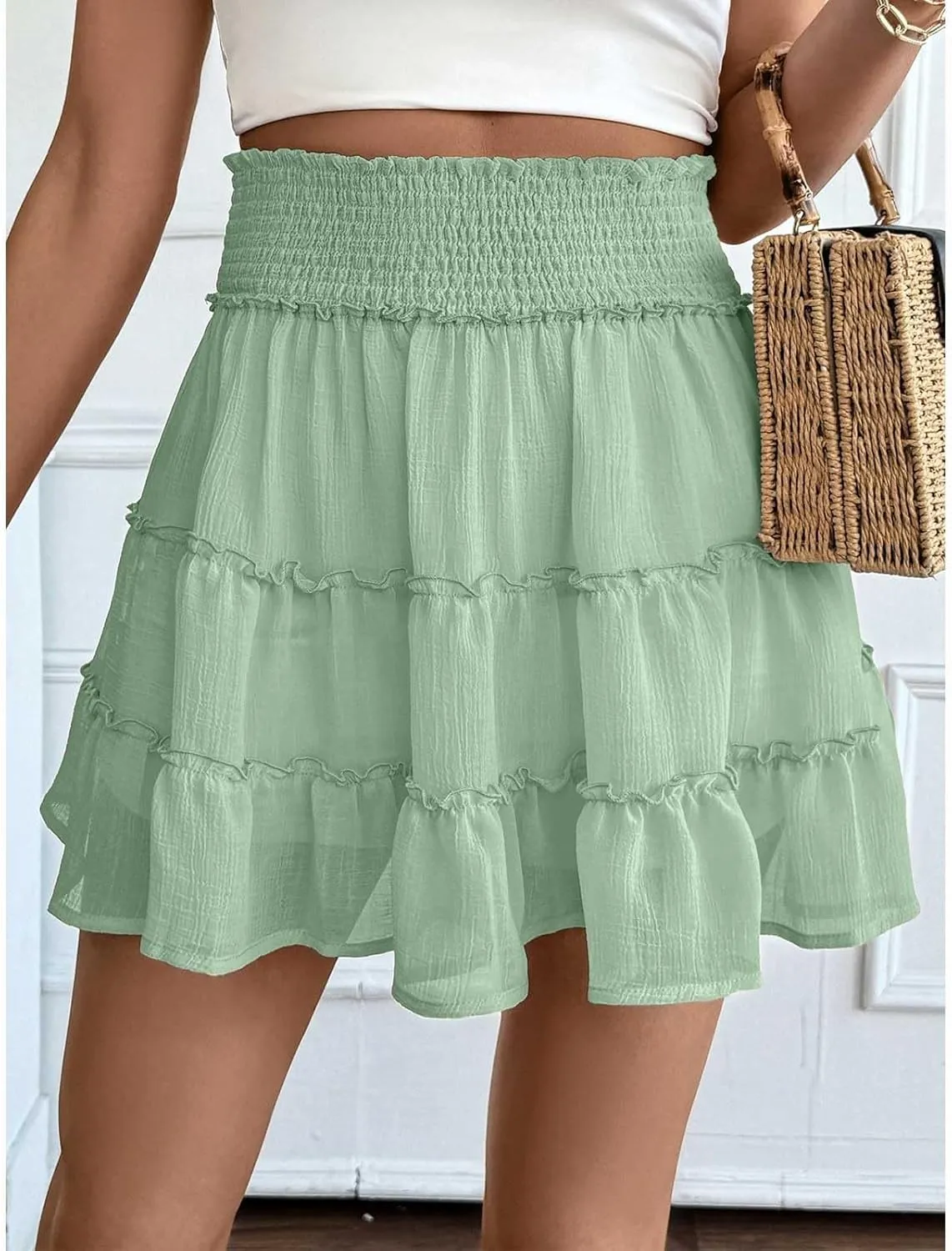 Flowy Shorts for Women Casual High Waist Boho Ruffle Summer Tiered Skorts High Waist Mini Flowy Skirts Golf Shorts