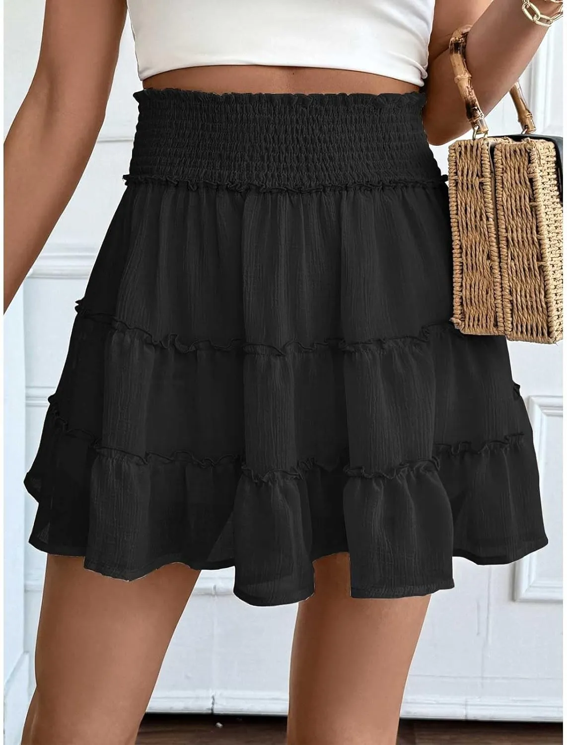 Flowy Shorts for Women Casual High Waist Boho Ruffle Summer Tiered Skorts High Waist Mini Flowy Skirts Golf Shorts