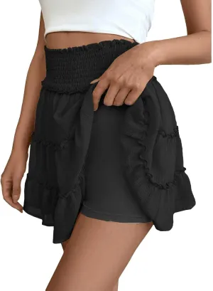 Flowy Shorts for Women Casual High Waist Boho Ruffle Summer Tiered Skorts High Waist Mini Flowy Skirts Golf Shorts