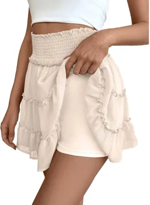 Flowy Shorts for Women Casual High Waist Boho Ruffle Summer Tiered Skorts High Waist Mini Flowy Skirts Golf Shorts