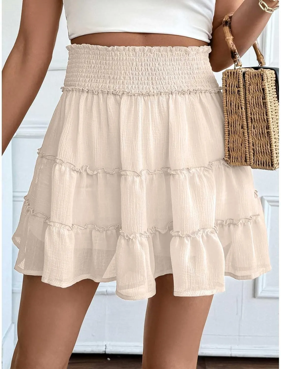 Flowy Shorts for Women Casual High Waist Boho Ruffle Summer Tiered Skorts High Waist Mini Flowy Skirts Golf Shorts